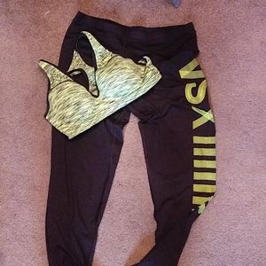 Vs workout set bra is vs pink pants are vsx